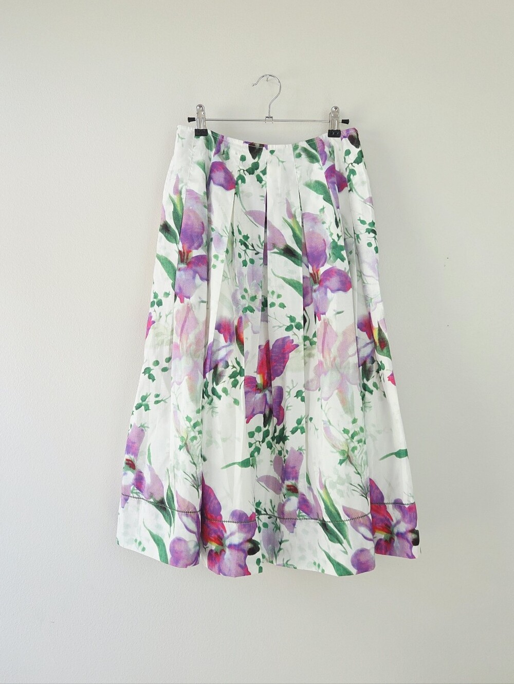 Anthropologie Fleur Wood Dupioni Watercolor Flotal Midi Skirt Size 8